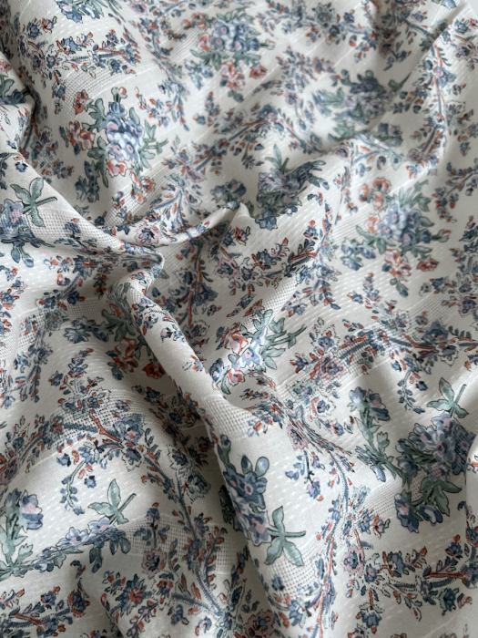 Zina - Voile de coton texturé imprimé fleuri bleu / vert Qualité Oeko-tex - 3