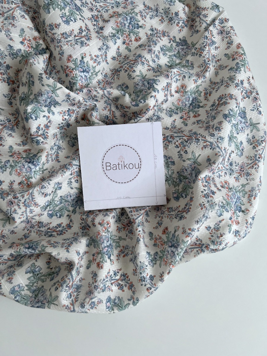 Zina - Voile de coton texturé imprimé fleuri bleu / vert Qualité Oeko-tex - 4