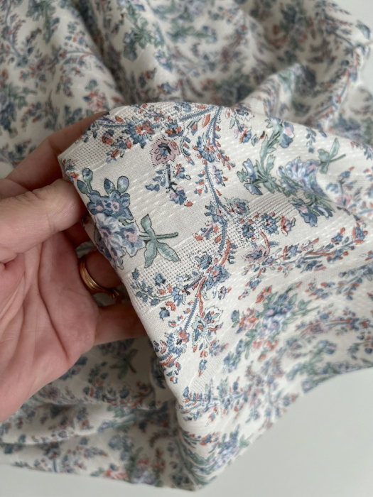 Zina - Voile de coton texturé imprimé fleuri bleu / vert Qualité Oeko-tex - 5