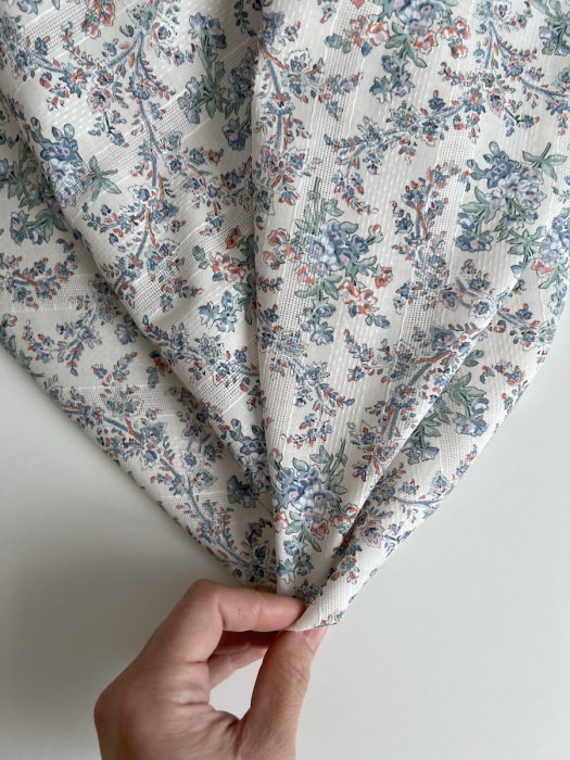 Zina - Voile de coton texturé imprimé fleuri bleu / vert Qualité Oeko-tex - 2