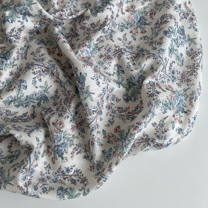 Zina - Voile de coton texturé imprimé fleuri bleu / vert Qualité Oeko-tex - 6