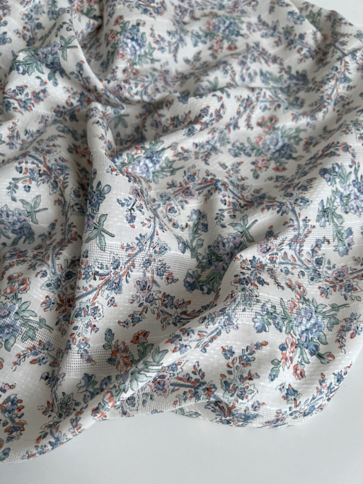 Zina - Voile de coton texturé imprimé fleuri bleu / vert Qualité Oeko-tex - 7