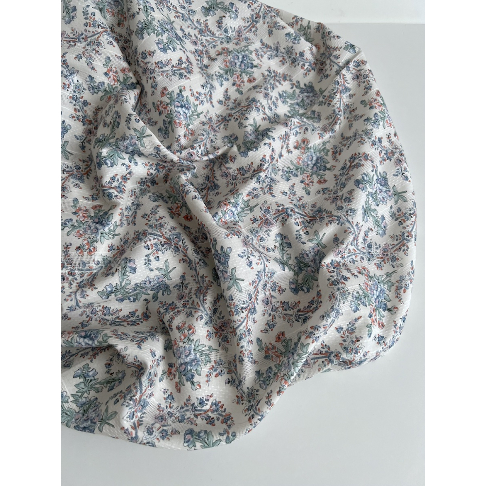 Zina - Voile de coton texturé imprimé fleuri bleu / vert Qualité Oeko-tex - 8