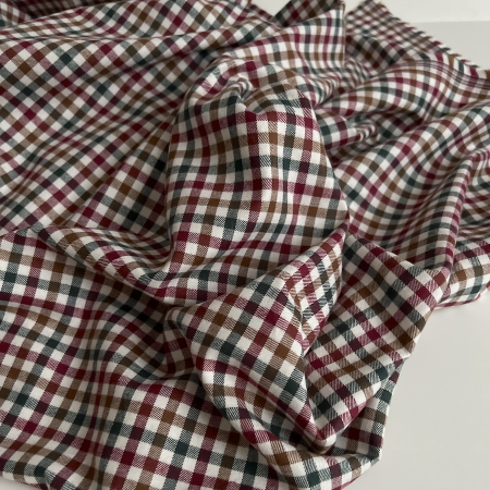 Lucien - Coton gratté organique imprimé carreaux sapin, camel et bordeaux Batikou - 1