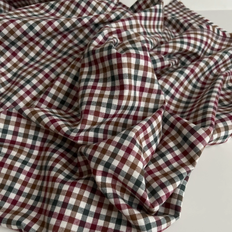 Lucien - Coton gratté organique imprimé carreaux sapin, camel et bordeaux Batikou - 1