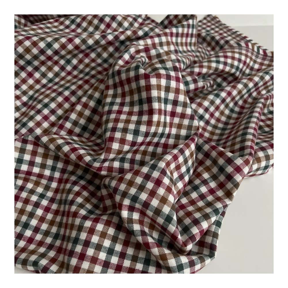 Lucien - Coton gratté organique imprimé carreaux sapin, camel et bordeaux Batikou - 1