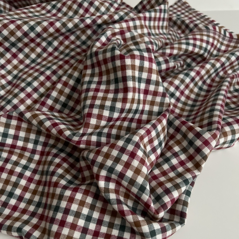 Lucien - Coton gratté organique imprimé carreaux sapin, camel et bordeaux Batikou - 1