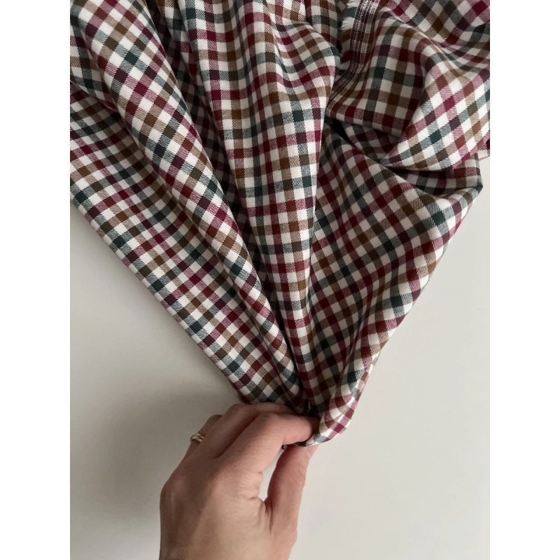Lucien - Coton gratté organique imprimé carreaux sapin, camel et bordeaux Batikou - 2