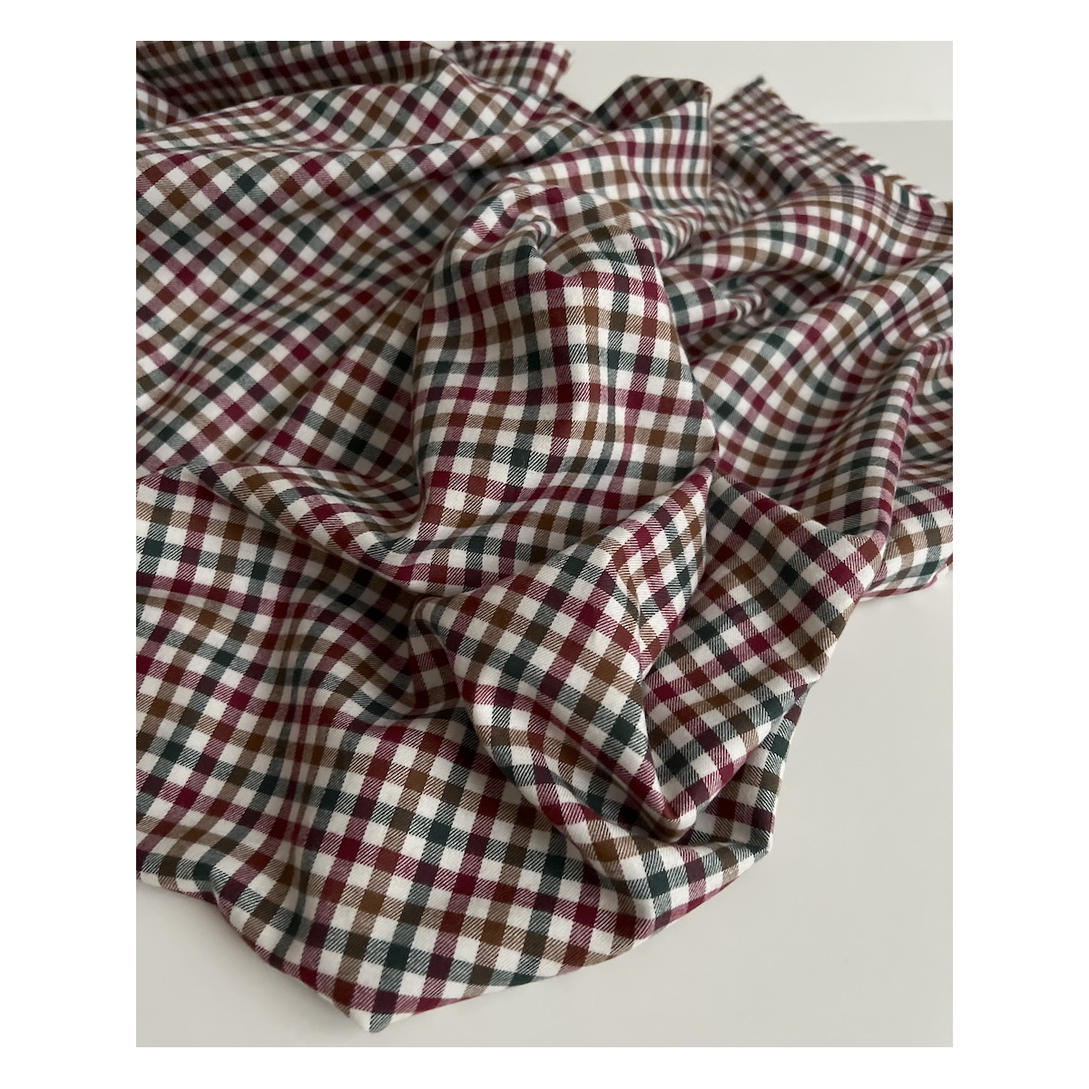 Lucien - Coton gratté organique imprimé carreaux sapin, camel et bordeaux Batikou - 4