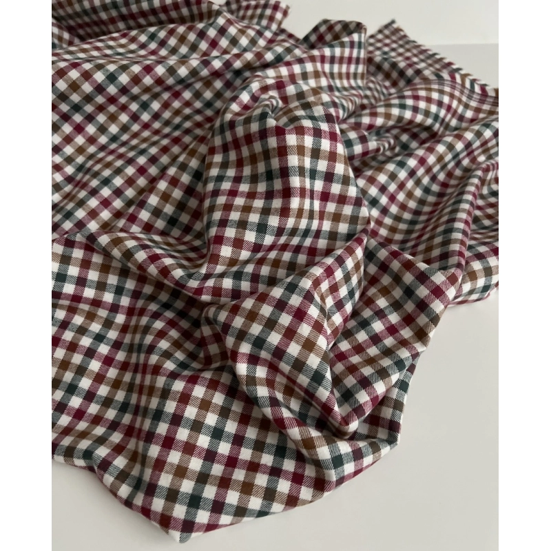 Lucien - Coton gratté organique imprimé carreaux sapin, camel et bordeaux Batikou - 4