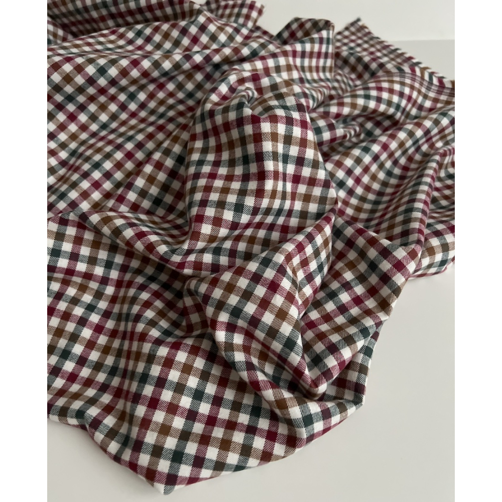 Lucien - Coton gratté organique imprimé carreaux sapin, camel et bordeaux Batikou - 4