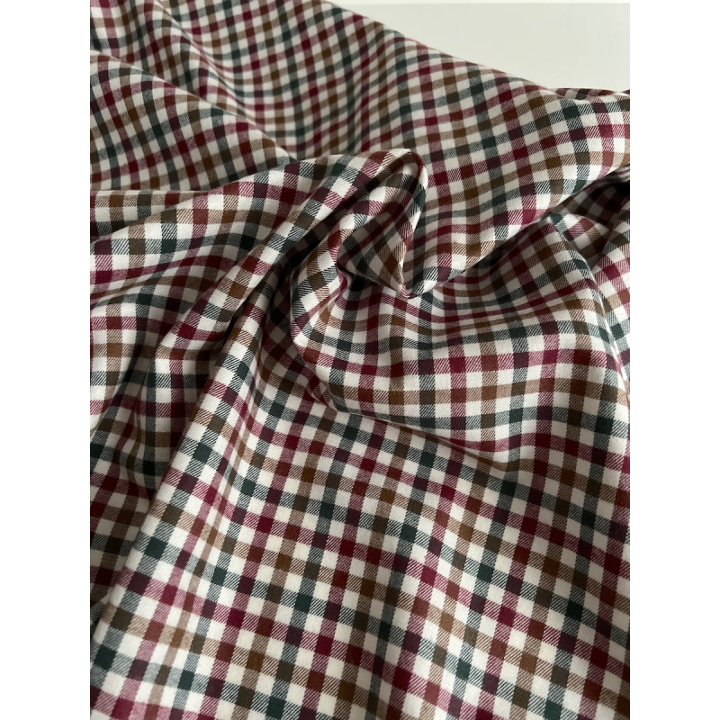 Lucien - Coton gratté organique imprimé carreaux sapin, camel et bordeaux Batikou - 5