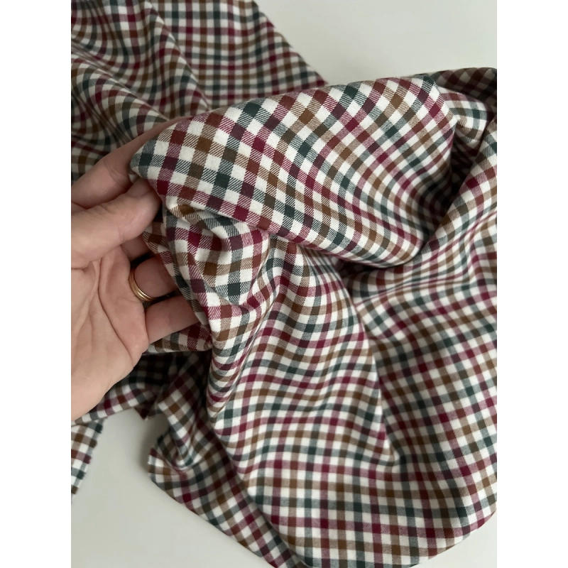 Lucien - Coton gratté organique imprimé carreaux sapin, camel et bordeaux Batikou - 7