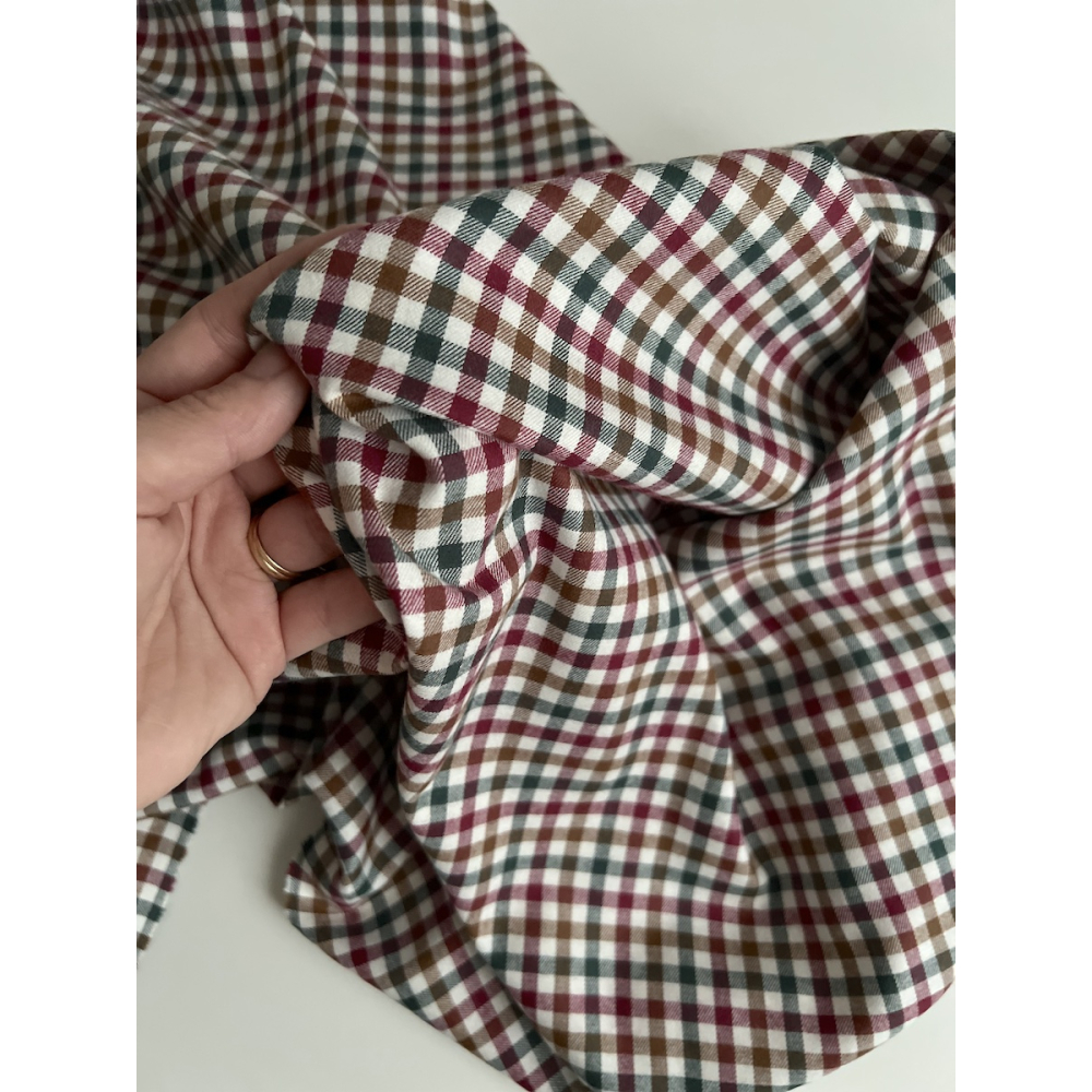 Lucien - Coton gratté organique imprimé carreaux sapin, camel et bordeaux Batikou - 7