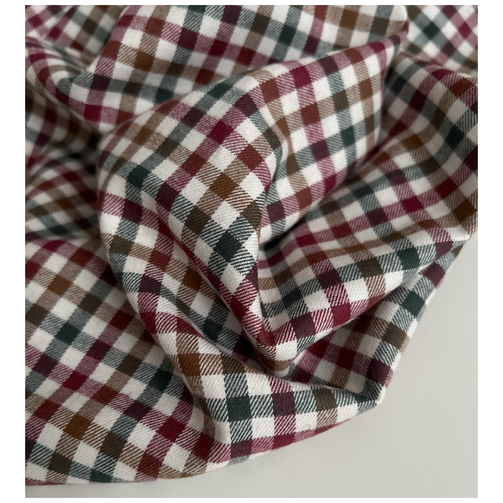 Lucien - Coton gratté organique imprimé carreaux sapin, camel et bordeaux Batikou - 8