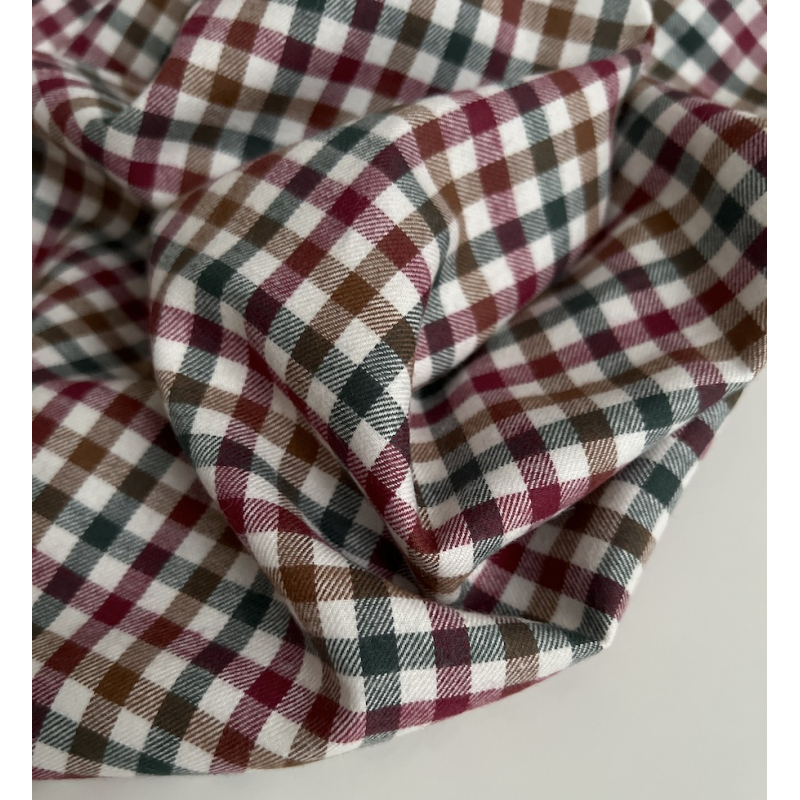 Lucien - Coton gratté organique imprimé carreaux sapin, camel et bordeaux Batikou - 8