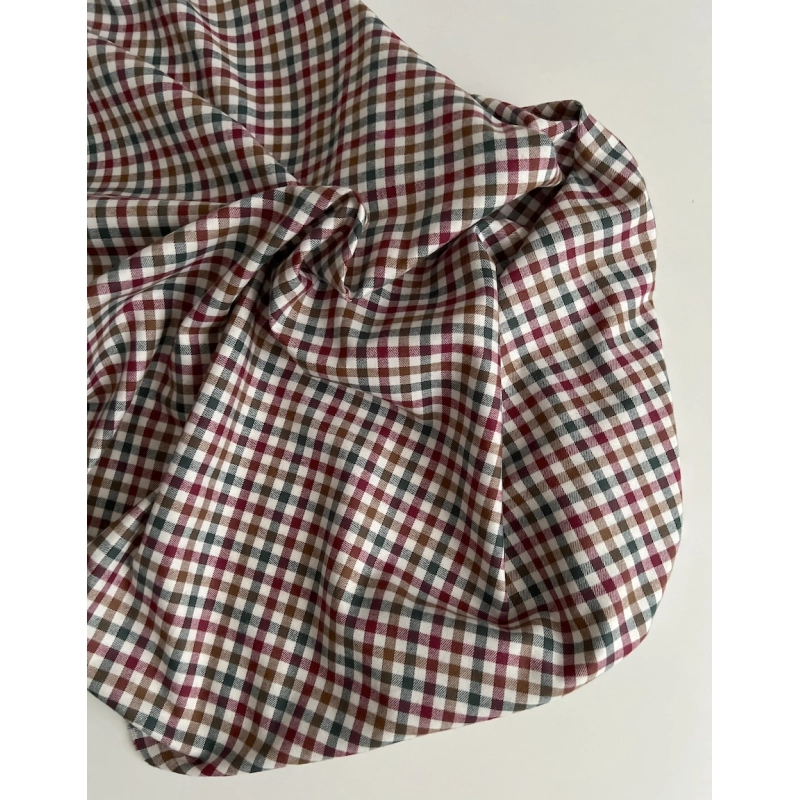 Lucien - Coton gratté organique imprimé carreaux sapin, camel et bordeaux Batikou - 9