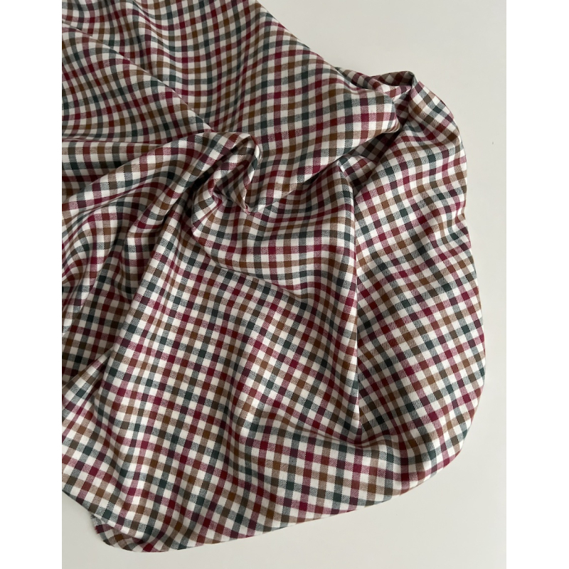 Lucien - Coton gratté organique imprimé carreaux sapin, camel et bordeaux Batikou - 9