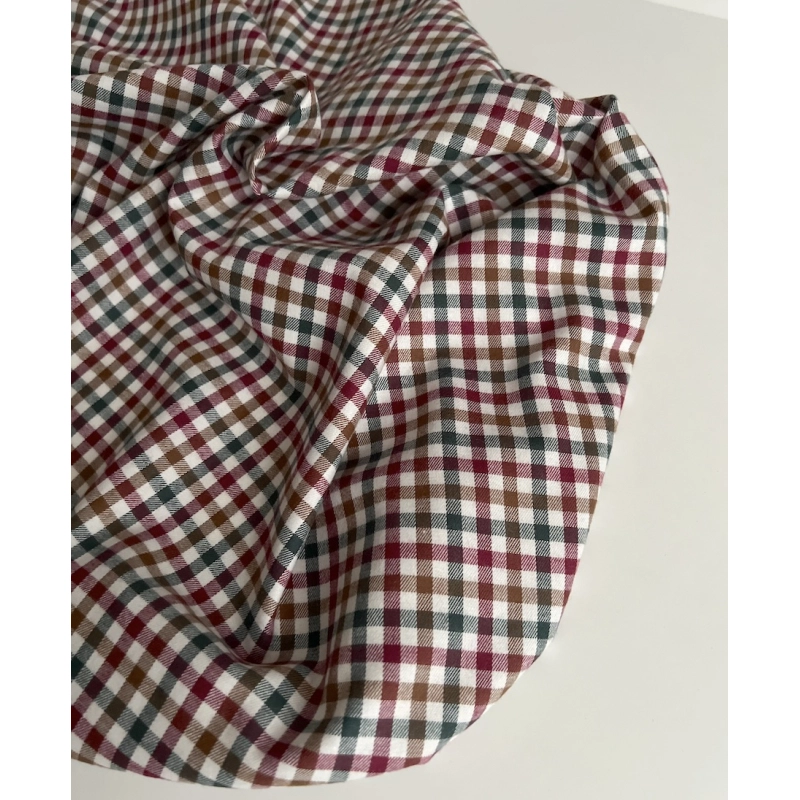 Lucien - Coton gratté organique imprimé carreaux sapin, camel et bordeaux Batikou - 10