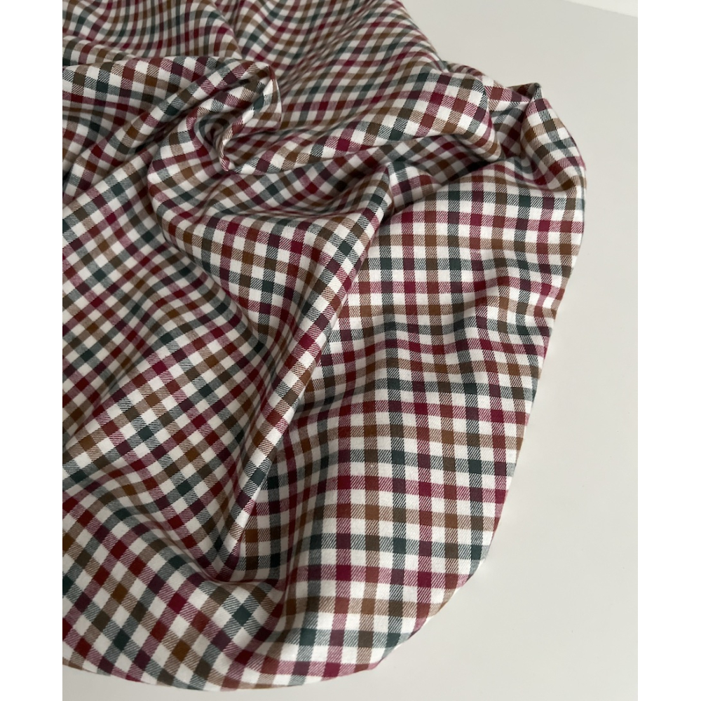 Lucien - Coton gratté organique imprimé carreaux sapin, camel et bordeaux Batikou - 10