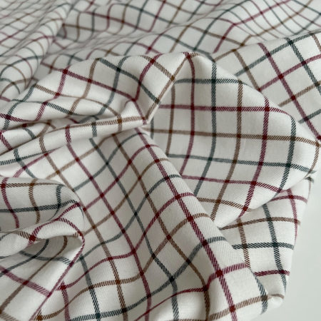 Jobias - Coton gratté organique quadrillage sapin, camel et bordeaux Batikou - 1