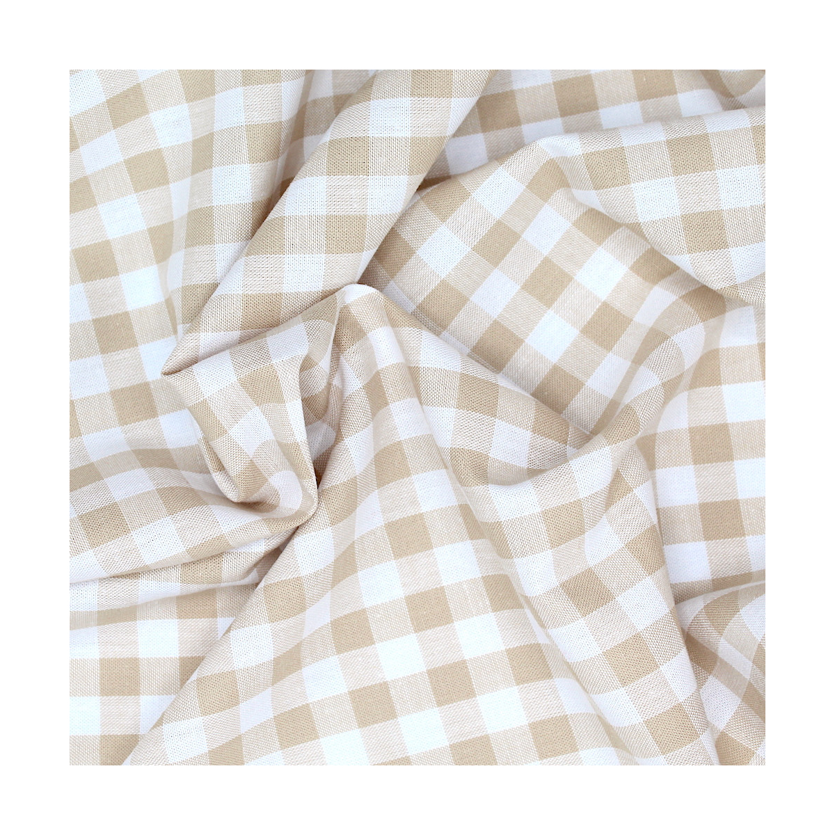 Coton vichy carreaux beige et blanc 10mm Coton vichy carreaux beige et blanc 10mm