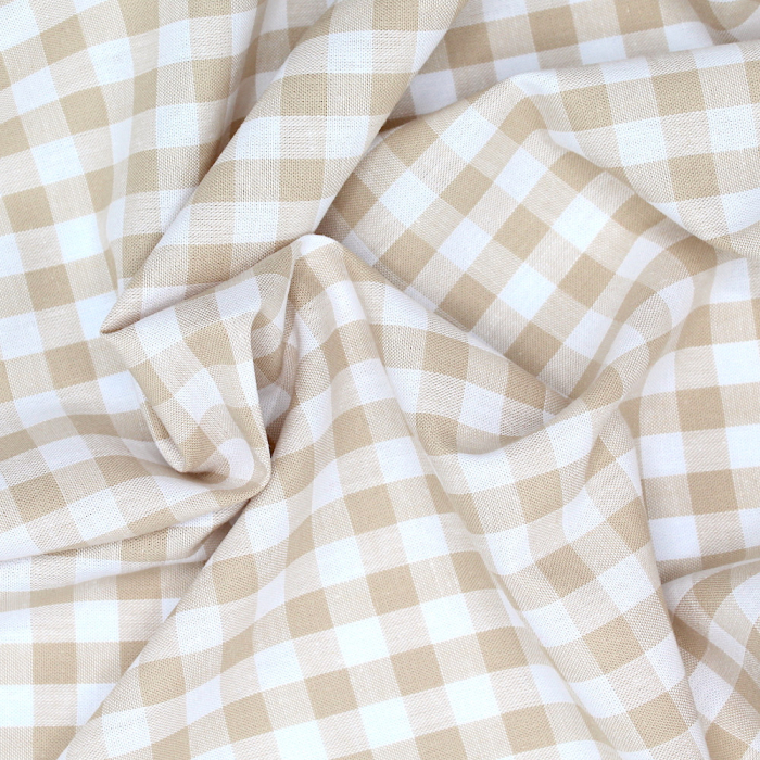 Coton vichy carreaux beige et blanc 10mm