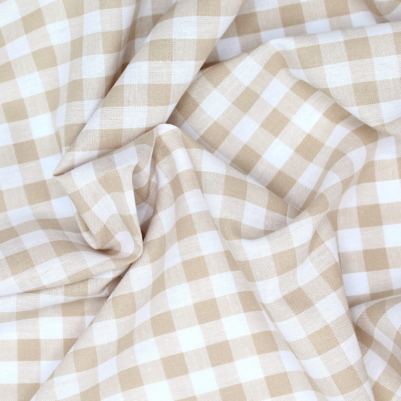 Coton vichy carreaux beige et blanc 10mm