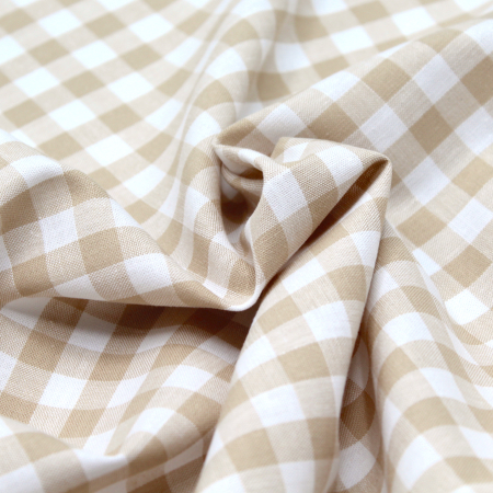 Coton vichy carreaux beige et blanc 10mm Coton vichy carreaux beige et blanc 10mm