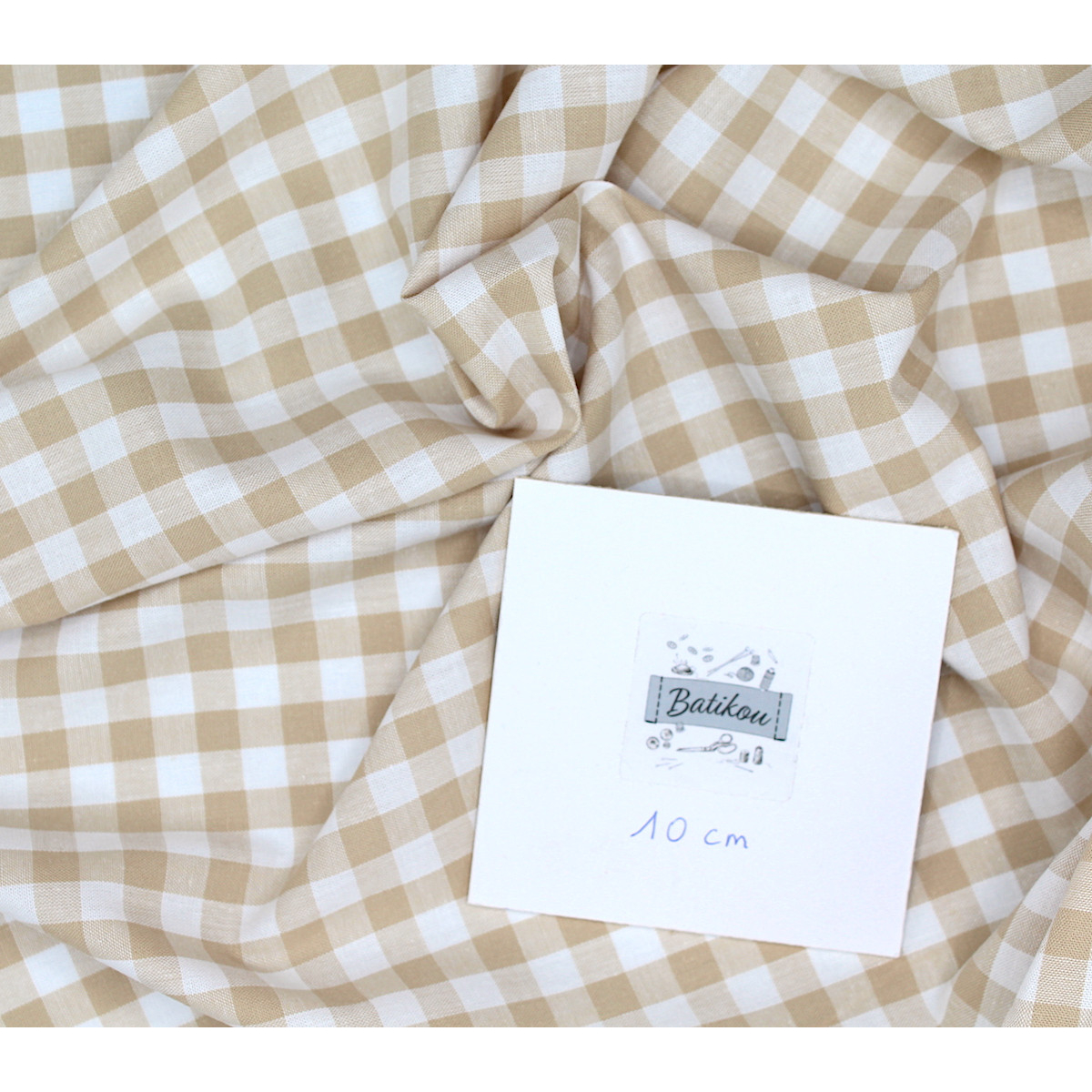 Coton vichy carreaux beige et blanc 10mm Coton vichy carreaux beige et blanc 10mm