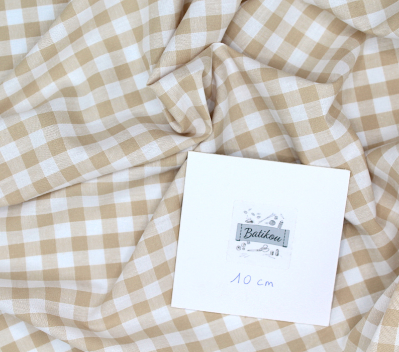 Coton vichy carreaux beige et blanc 10mm