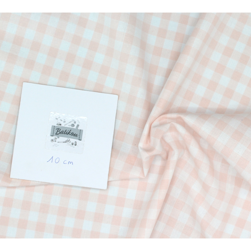 Coton vichy carreaux nude et blanc 10mm Qualité Oeko-tex - 2