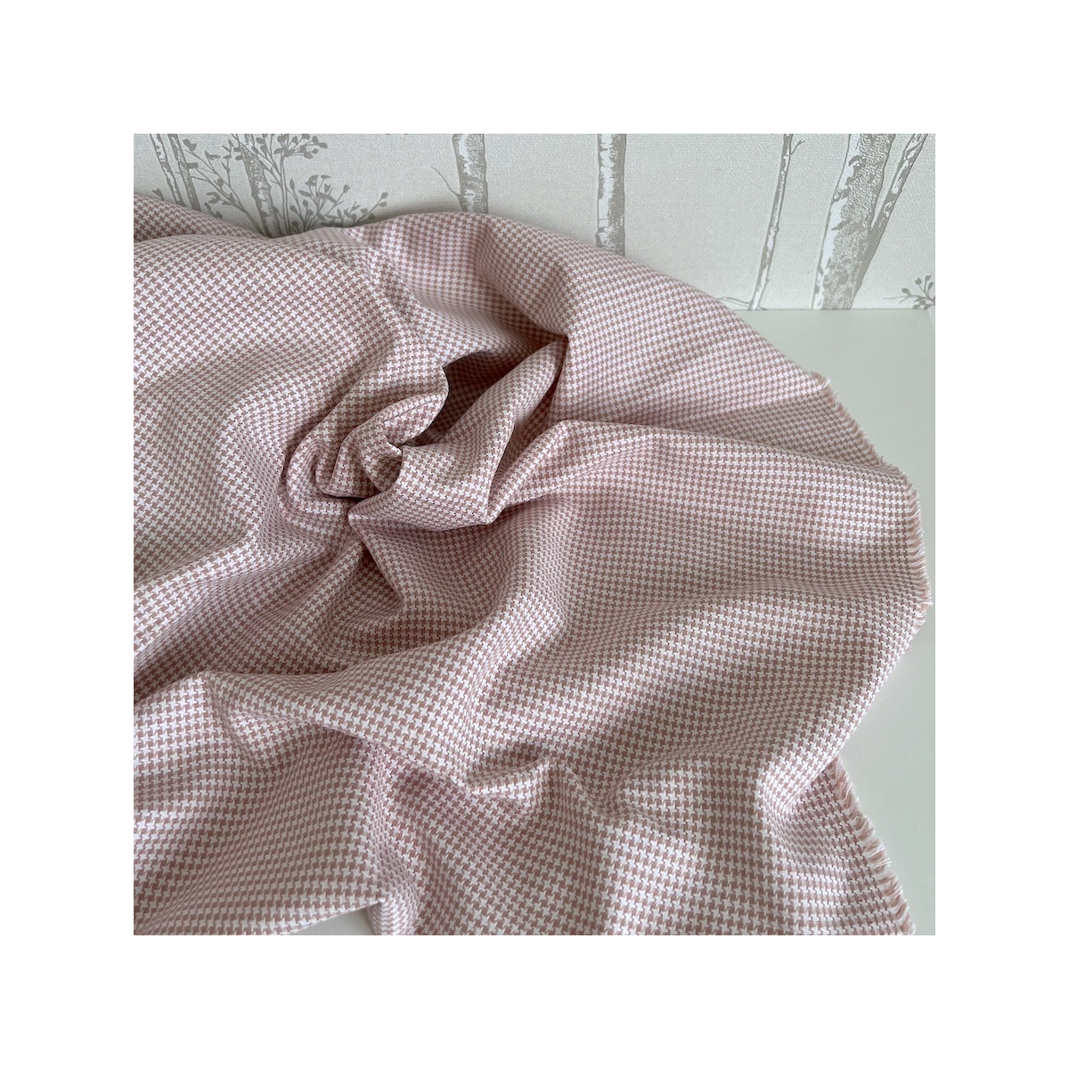 Carlyn - Coton gratté doux tissé coloris pied de poule rose tendre Batikou - 1