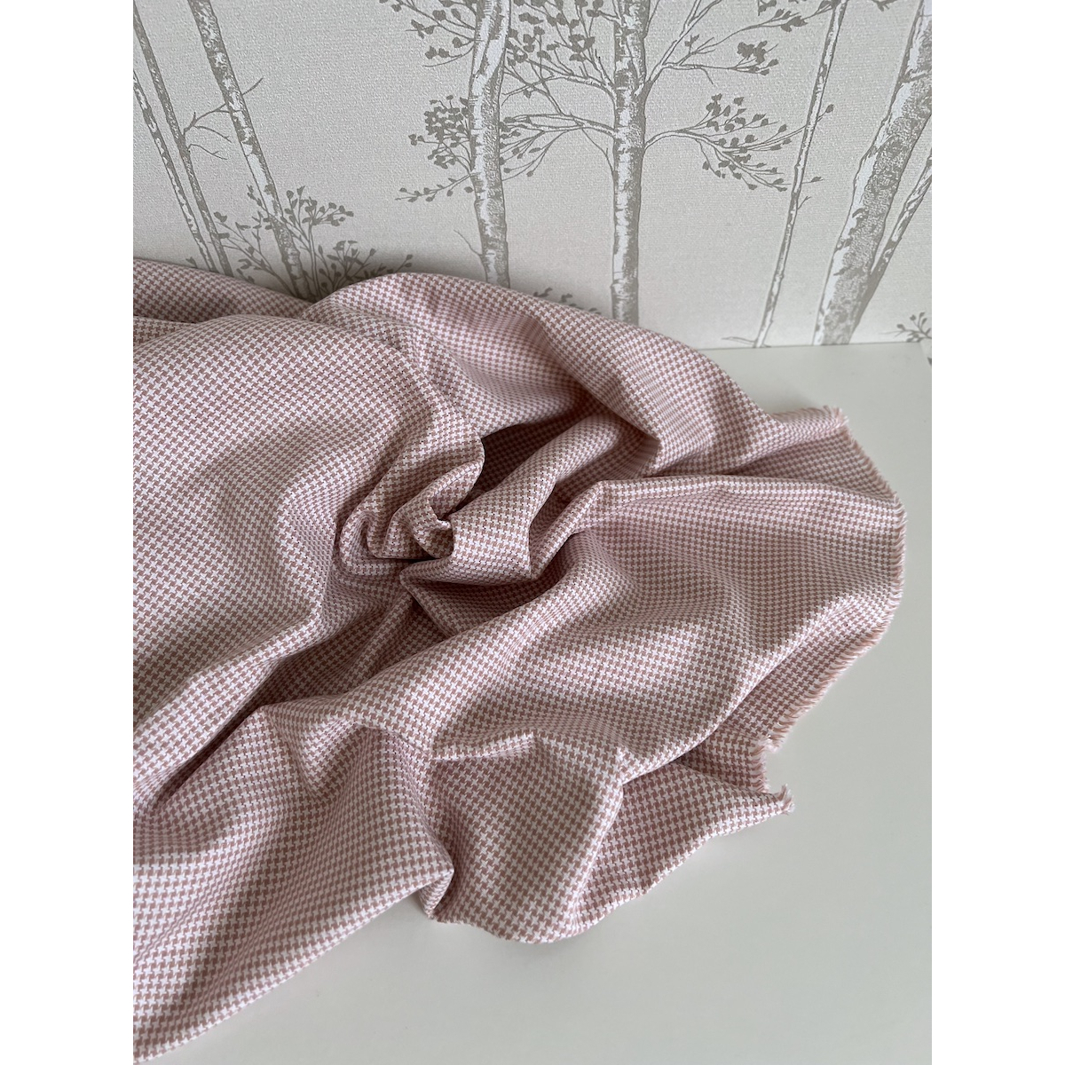 Carlyn - Coton gratté doux tissé coloris pied de poule rose tendre Batikou - 3