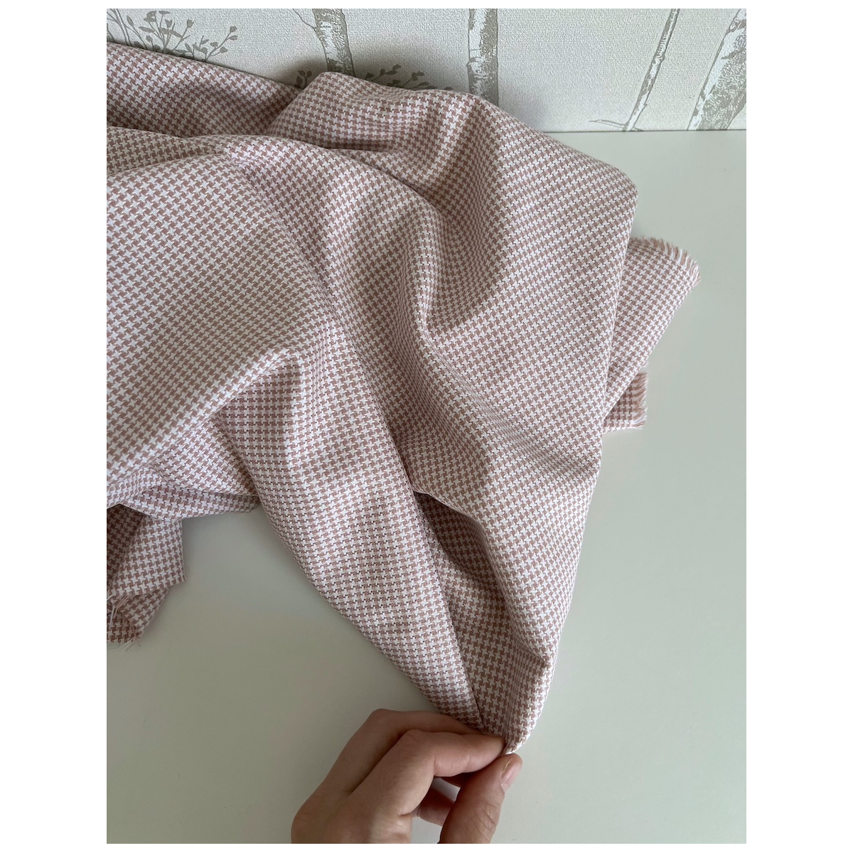 Carlyn - Coton gratté doux tissé coloris pied de poule rose tendre Batikou - 4