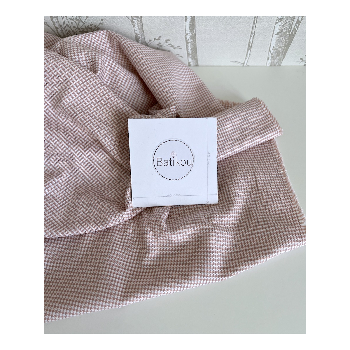 Carlyn - Coton gratté doux tissé coloris pied de poule rose tendre Batikou - 5