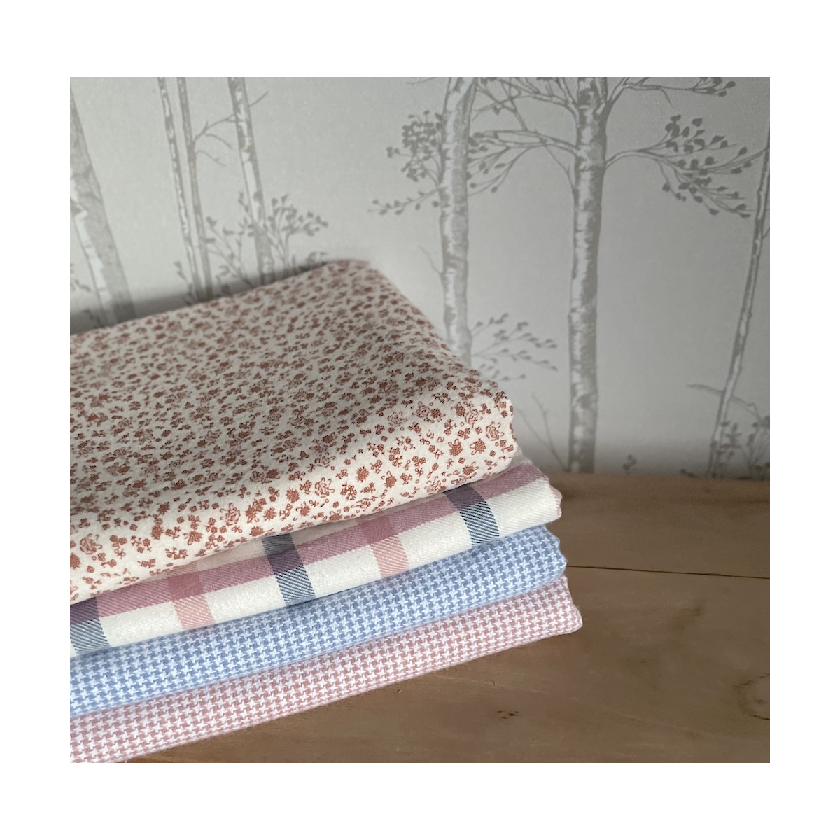 Carlyn - Coton gratté doux tissé coloris pied de poule rose tendre Batikou - 8