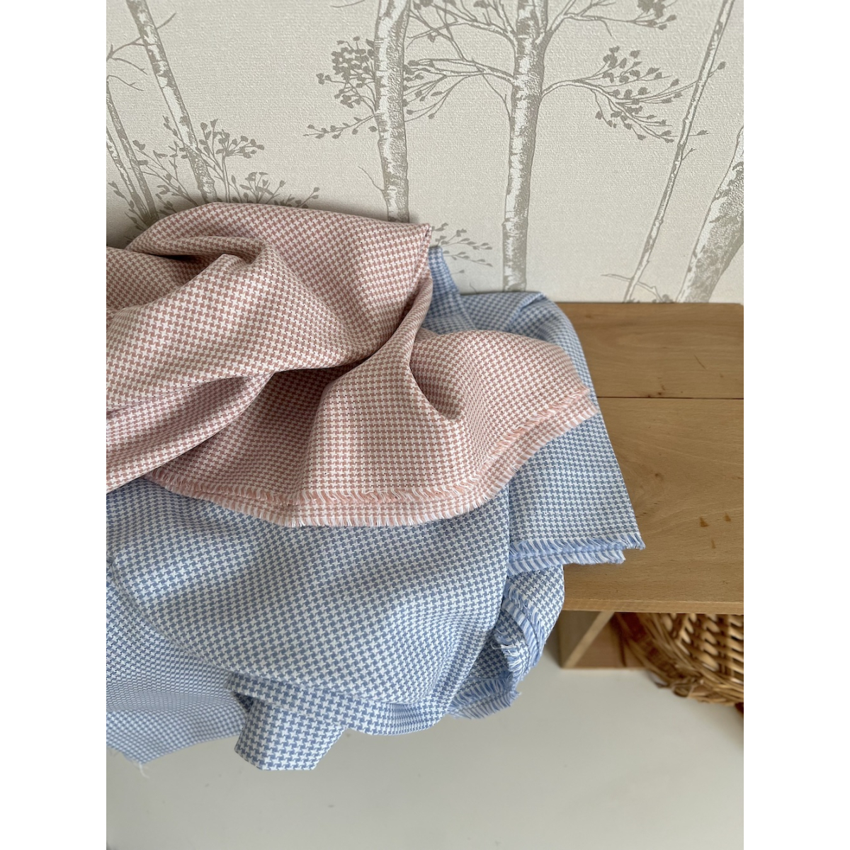 Carlyn - Coton gratté doux tissé coloris pied de poule bleu tendre Batikou - 8