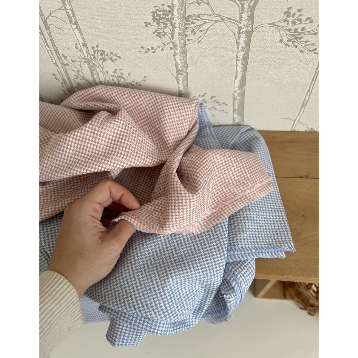 Carlyn - Coton gratté doux tissé coloris pied de poule bleu tendre Batikou - 7