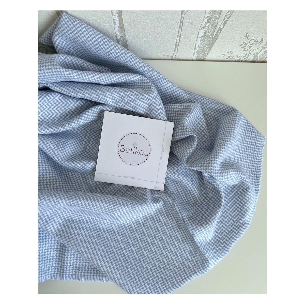 Carlyn - Coton gratté doux tissé coloris pied de poule bleu tendre Batikou - 5