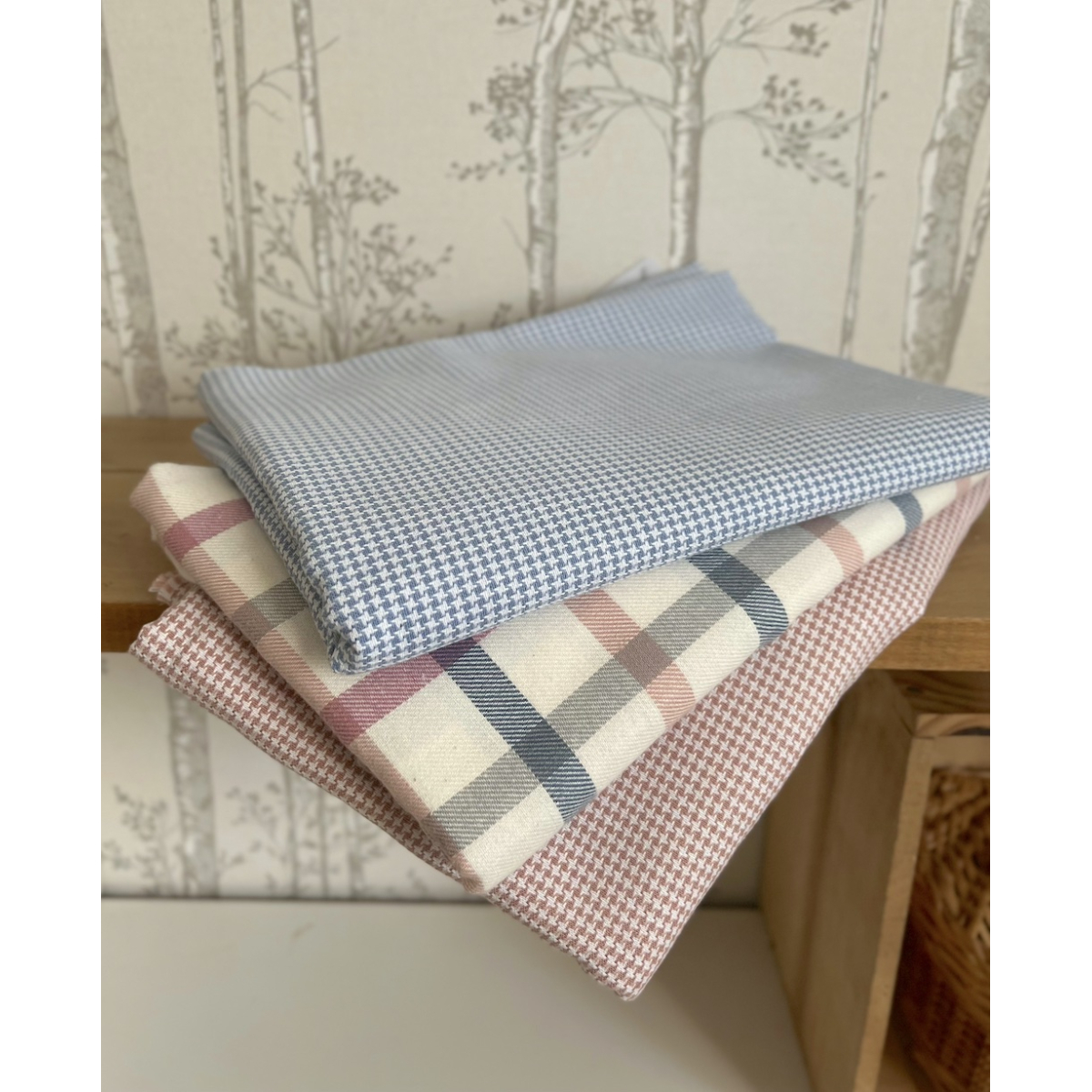 Carlyn - Coton gratté doux tissé coloris pied de poule bleu tendre Batikou - 2