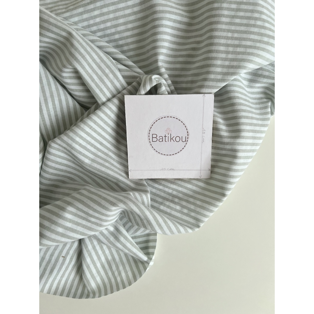 Coton gaufré à rayures coloris vert amande grisé Qualité Oeko-tex - 3