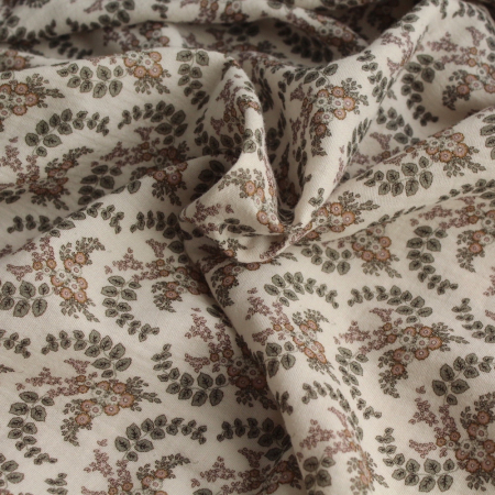 Double gaze de coton organique BIO à fleurs kaki Tissus issus de l'agriculture biologique  - 1