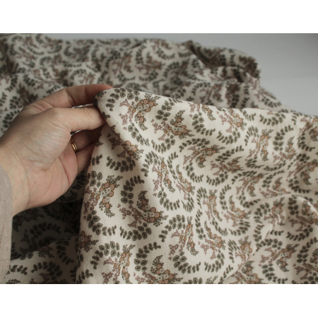 Double gaze de coton organique BIO à fleurs kaki Tissus issus de l'agriculture biologique  - 2