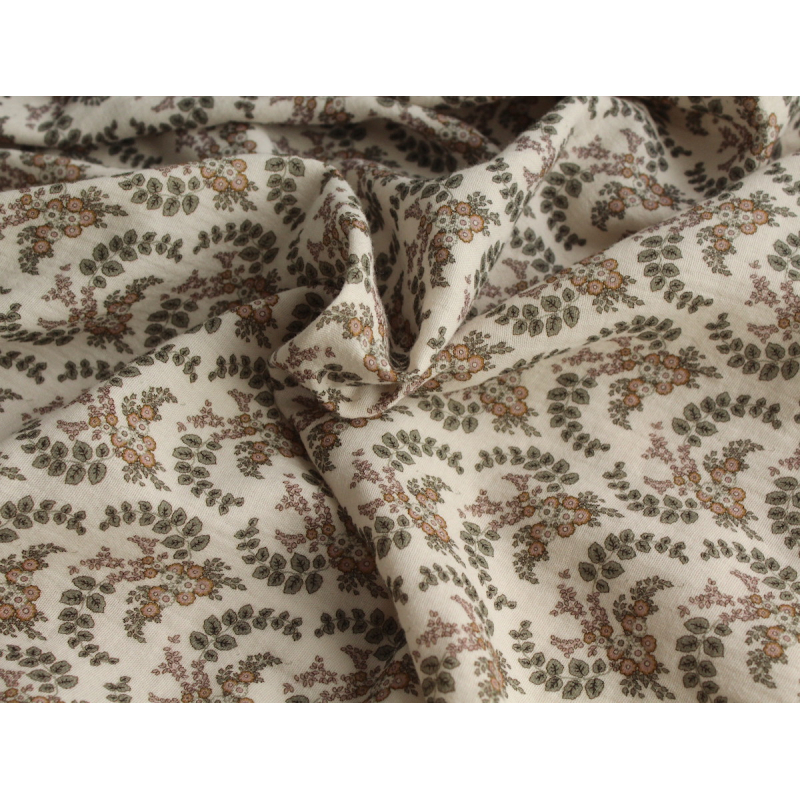 Double gaze de coton organique BIO à fleurs kaki Tissus issus de l'agriculture biologique  - 6
