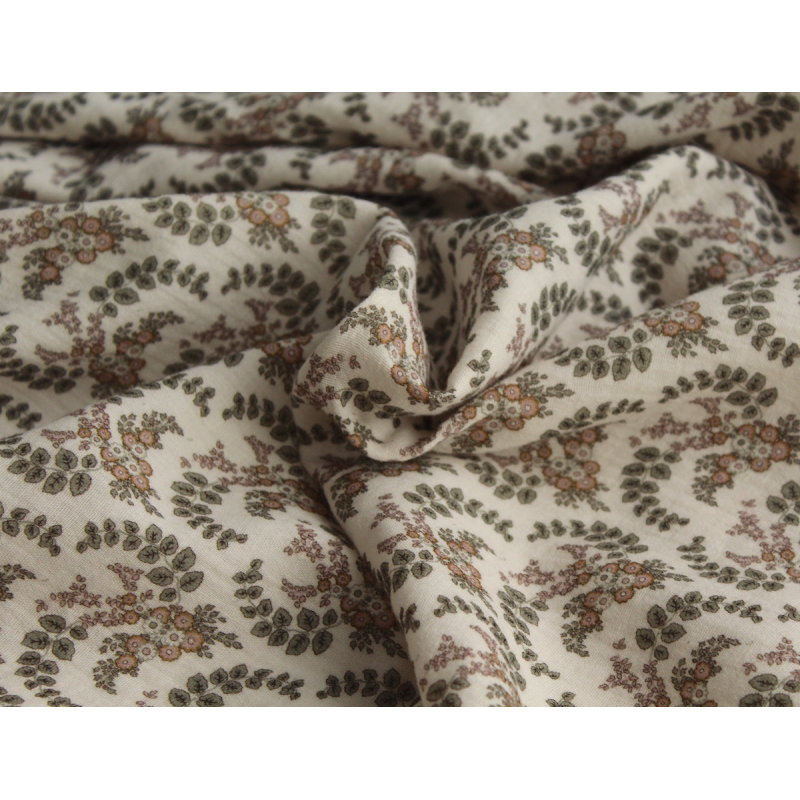 Double gaze de coton organique BIO à fleurs kaki Tissus issus de l'agriculture biologique  - 7