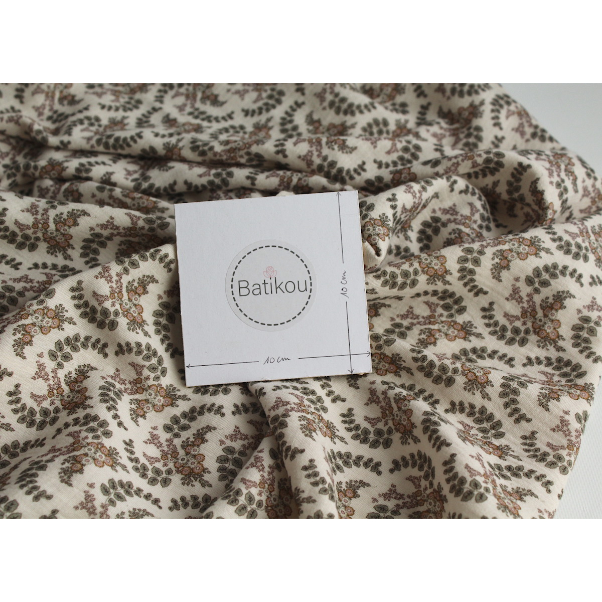 Double gaze de coton organique BIO à fleurs kaki Tissus issus de l'agriculture biologique  - 8