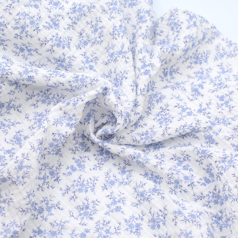 Meriem - Double gaze de coton BIO motif exclusif Bleu faïence Tissus issus de l'agriculture biologique  - 2