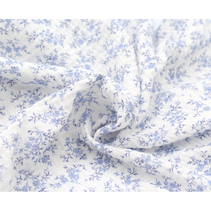 Meriem - Double gaze de coton BIO motif exclusif Bleu faïence Tissus issus de l'agriculture biologique  - 3