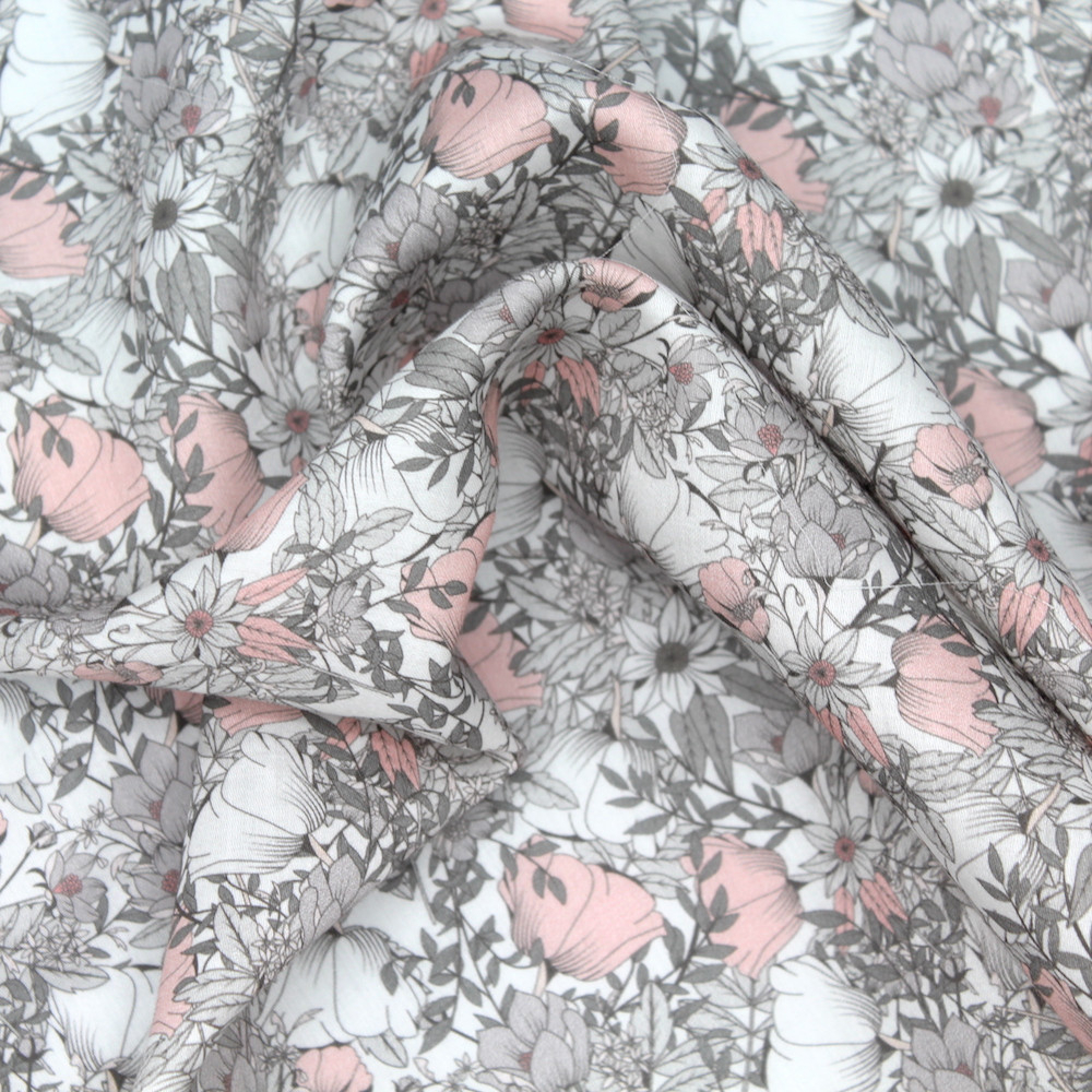 Tissu exclusif Coton lawn motif Lina gris